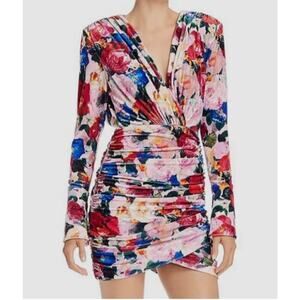 Ronny Kobo Women's Pink Chanria Ruched Floral Velvet Mini Sheath Dress Small